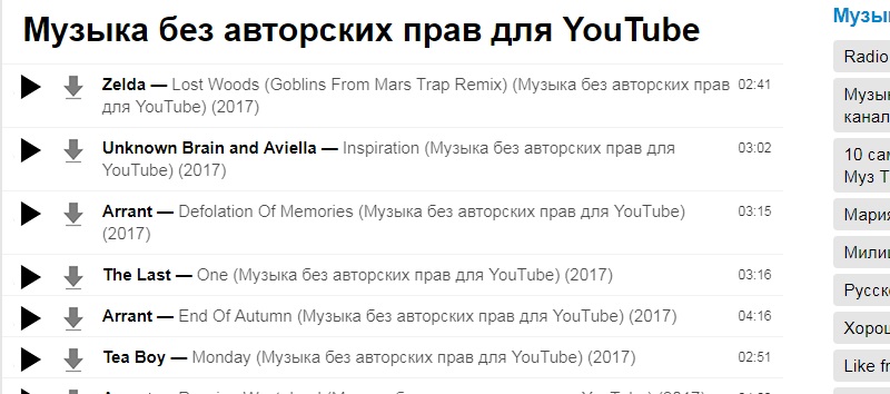 бесплатная музыка на Ютубе